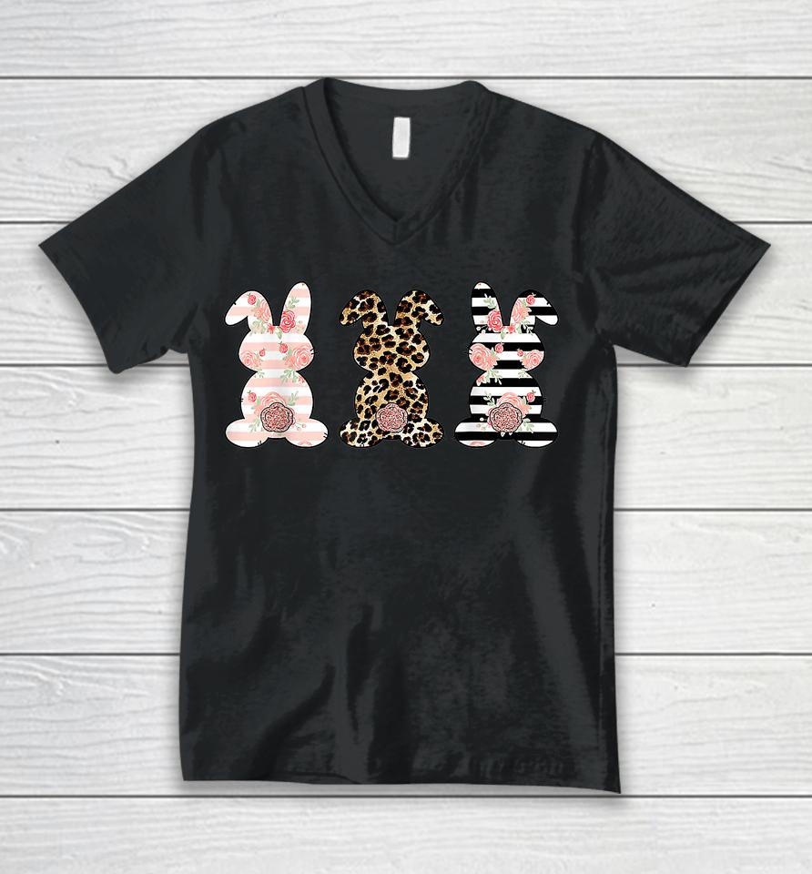 Leopard Easter Bunny Rabbit Trio Cute Easter Day Unisex V-Neck T-Shirt