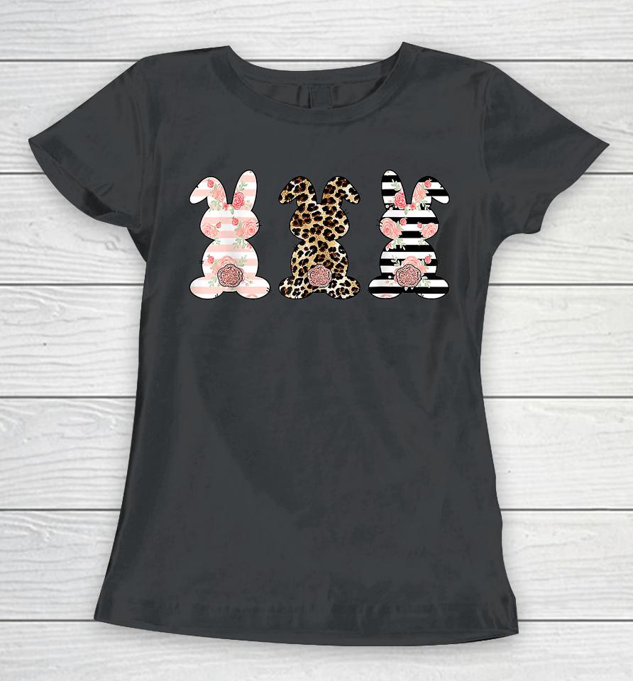 Leopard Easter Bunny Rabbit Trio Cute Easter Day Women T-Shirt