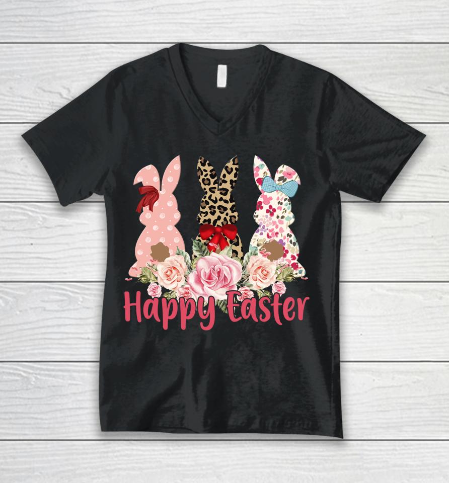 Leopard Easter Bunny Rabbit Trio Cute Easter Unisex V-Neck T-Shirt