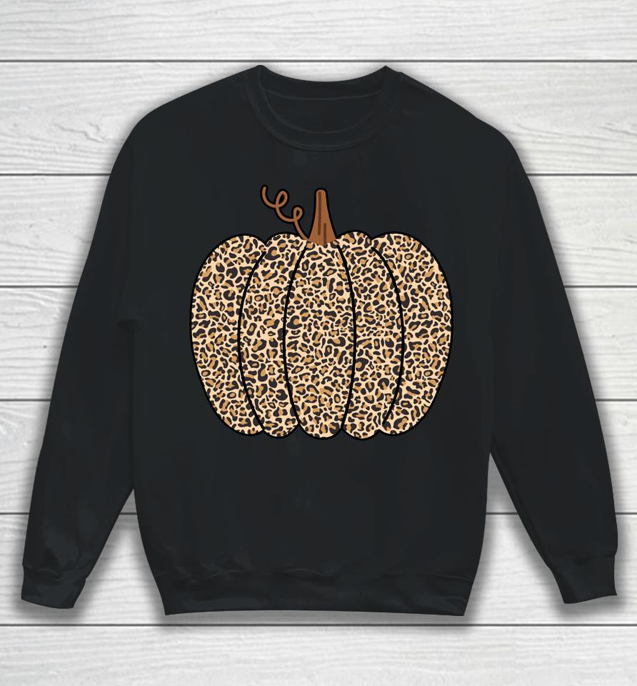 Leopard Pumpkin Print Halloween Thanksgiving Sweatshirt