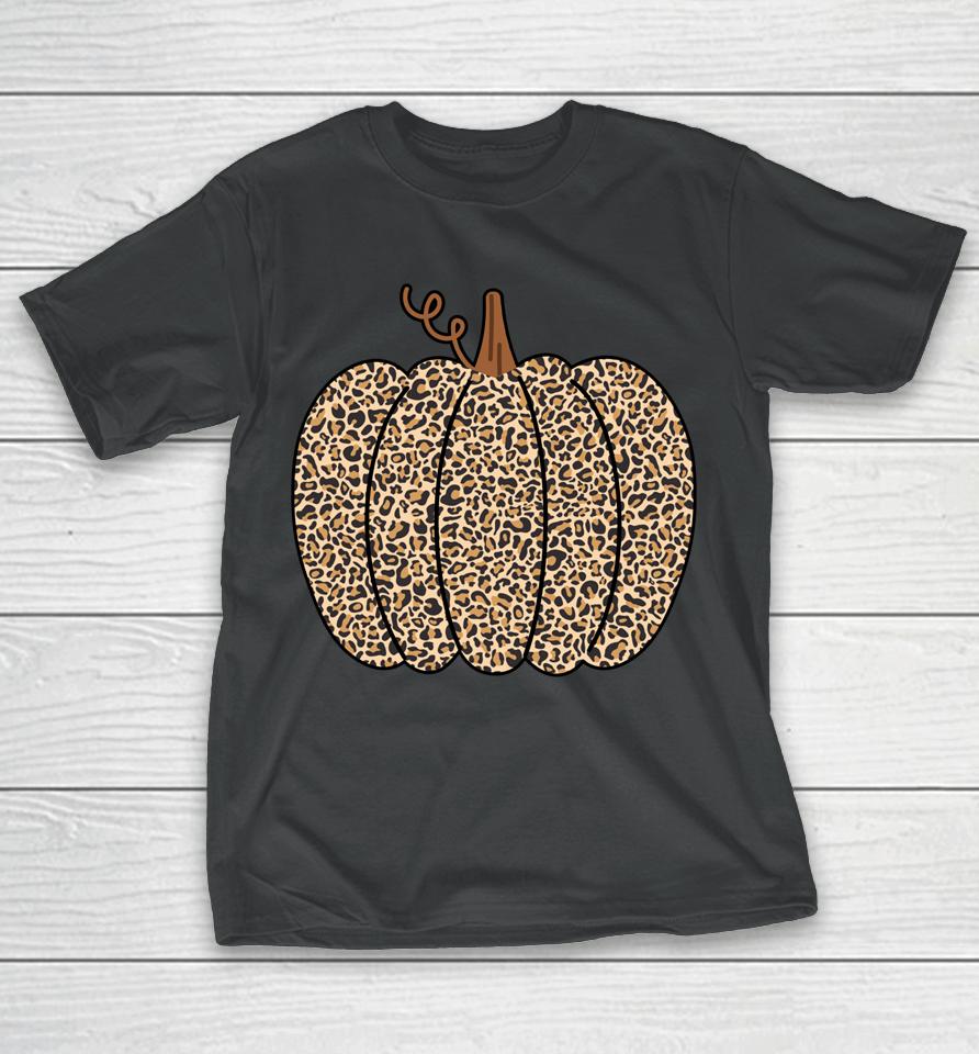 Leopard Pumpkin Print Halloween Thanksgiving T-Shirt