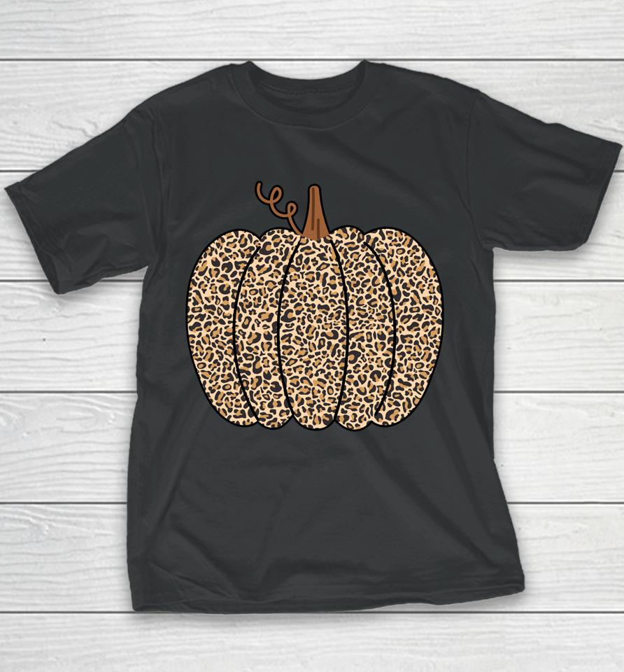 Leopard Pumpkin Print Halloween Thanksgiving Youth T-Shirt