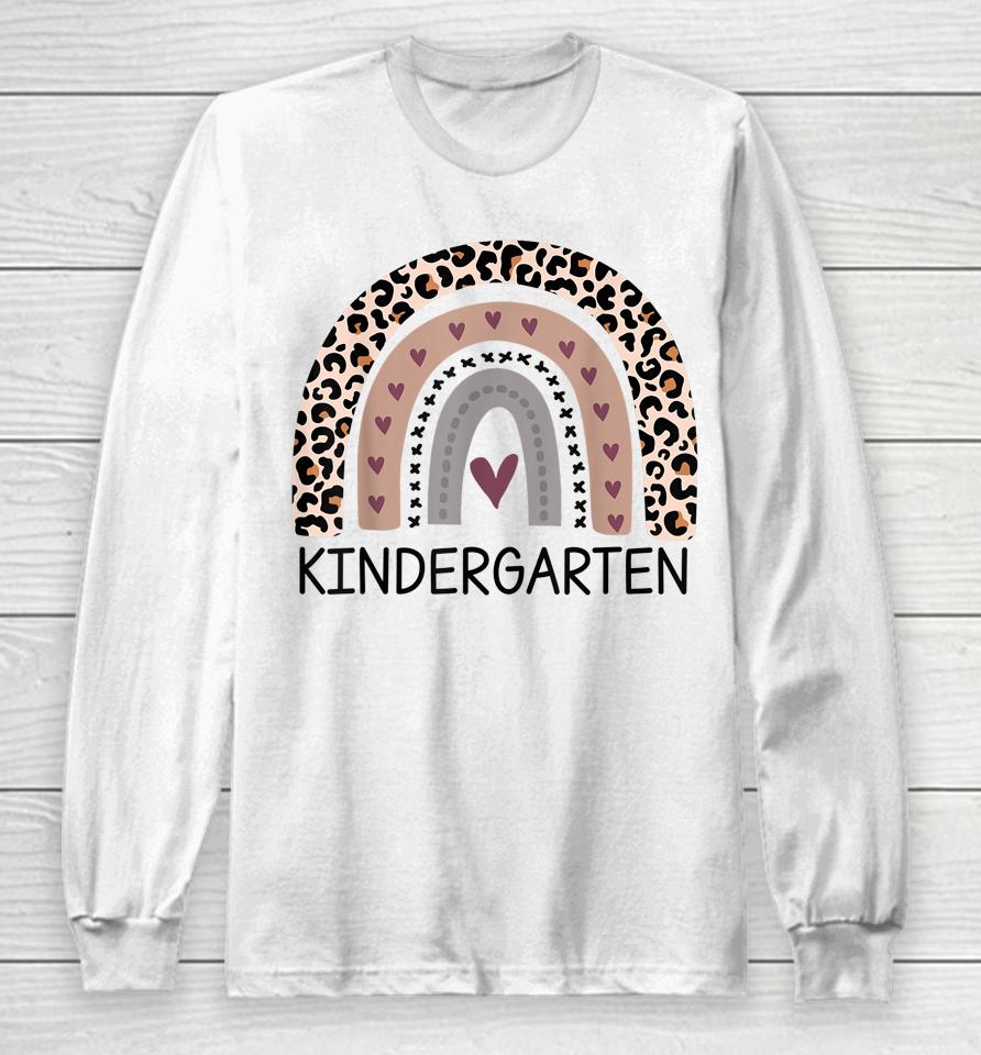 Leopard Rainbow Kindergarten Teacher First Day Of School Long Sleeve T-Shirt