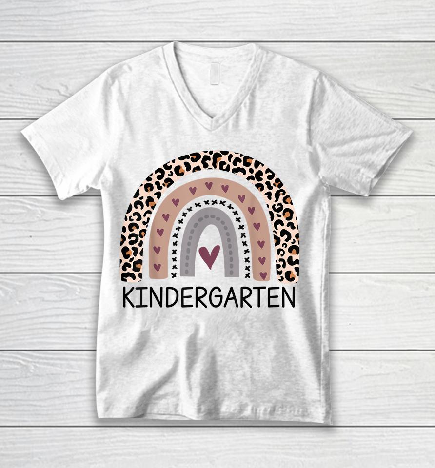 Leopard Rainbow Kindergarten Teacher First Day Of School Unisex V-Neck T-Shirt