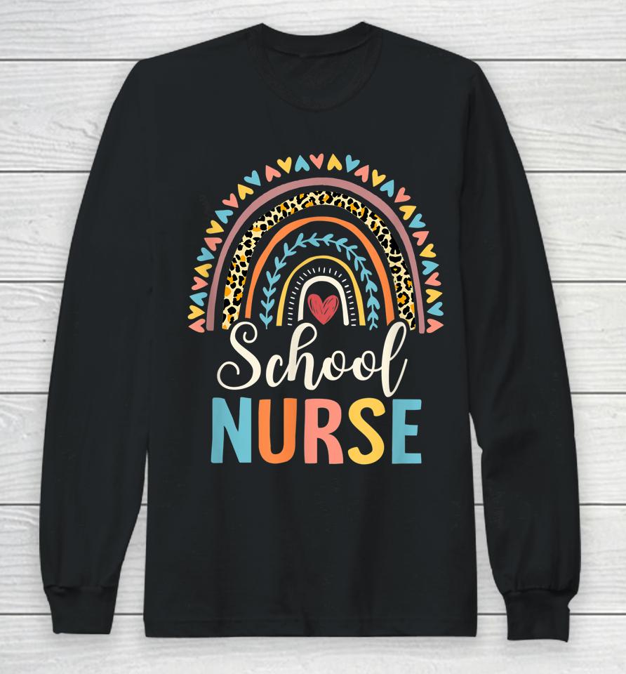 Leopard Rainbow Nursing Nurse Week Back To School Long Sleeve T-Shirt