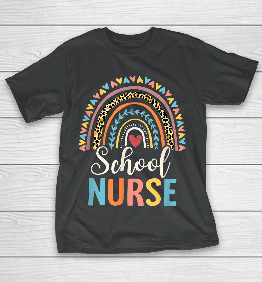 Leopard Rainbow Nursing Nurse Week Back To School T-Shirt