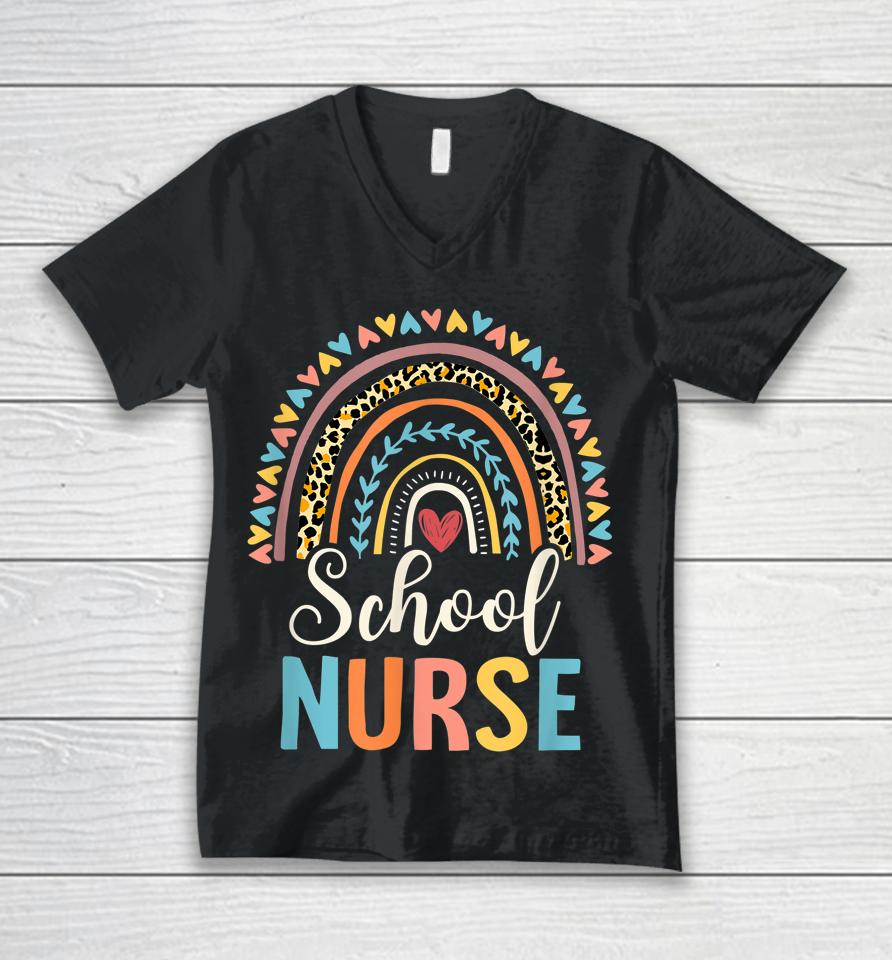 Leopard Rainbow Nursing Nurse Week Back To School Unisex V-Neck T-Shirt