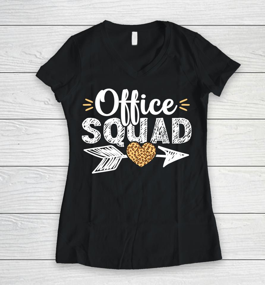 Leopard School Secretary Office Squad Clerk Appreciation Women V-Neck T-Shirt