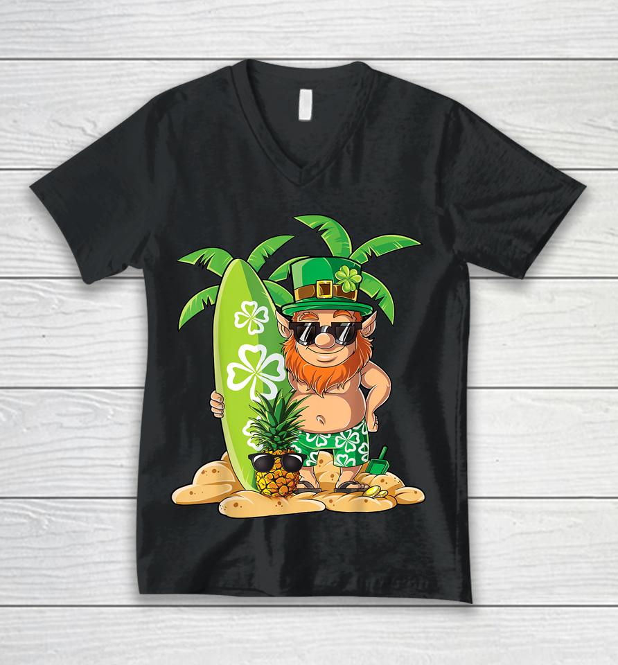 Leprechaun Hawaiian Surfing St Patrick's Day Hawaii Unisex V-Neck T-Shirt