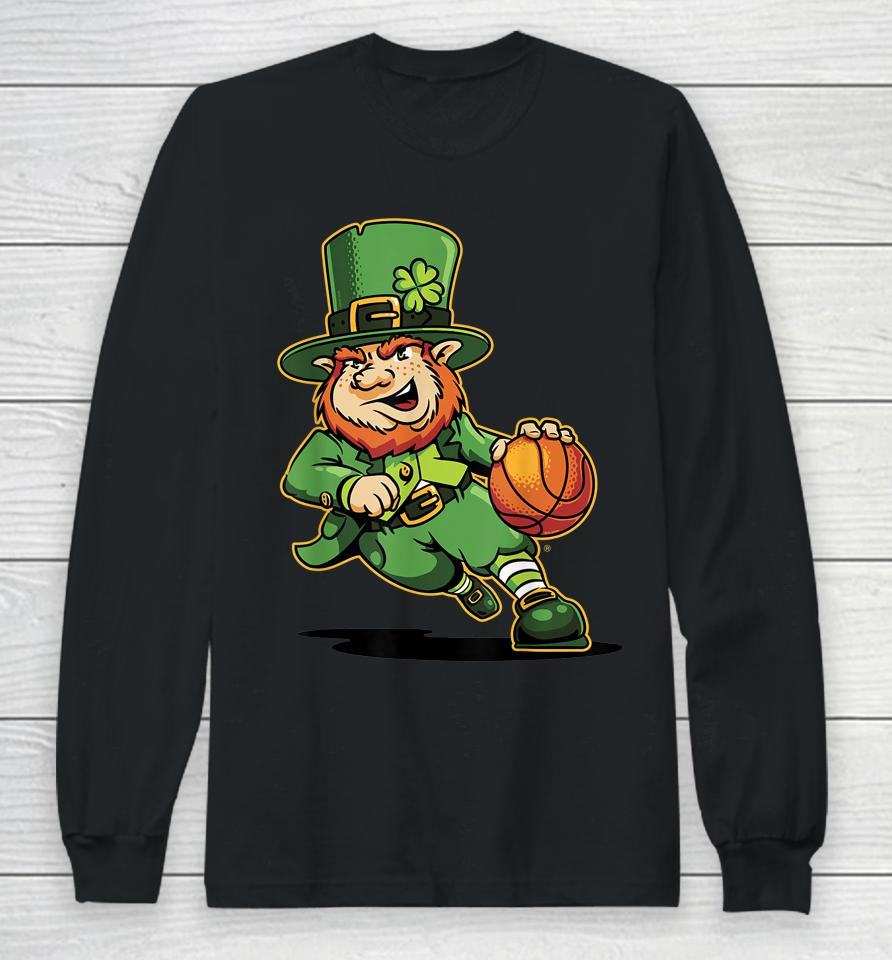 Leprechaun Kids Basketball St Patricks Day Lucky Basketball Long Sleeve T-Shirt