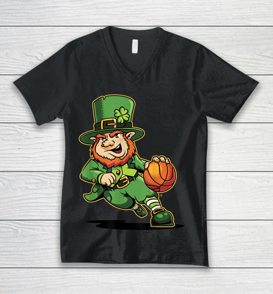 Leprechaun Kids Basketball St Patricks Day Lucky Basketball Unisex V-Neck T-Shirt