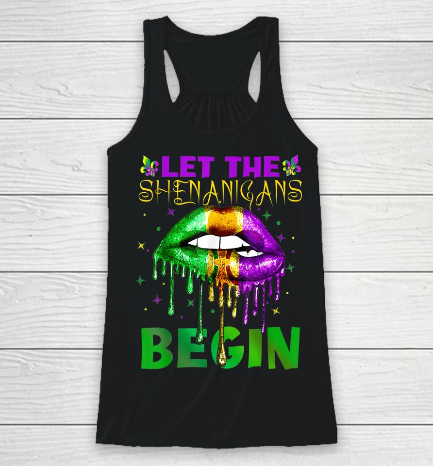 Let The Shenanigans Begin Mardi Gras Sexy Lips Racerback Tank