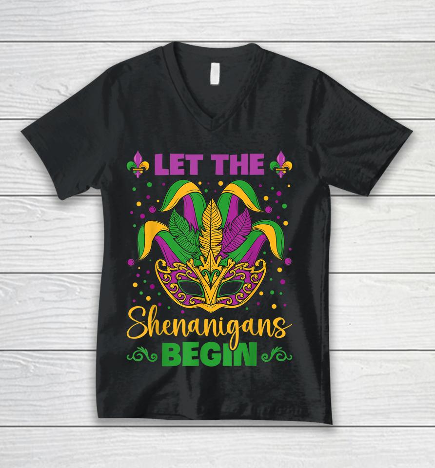 Let The Shenanigans Begin Mardi Gras Unisex V-Neck T-Shirt