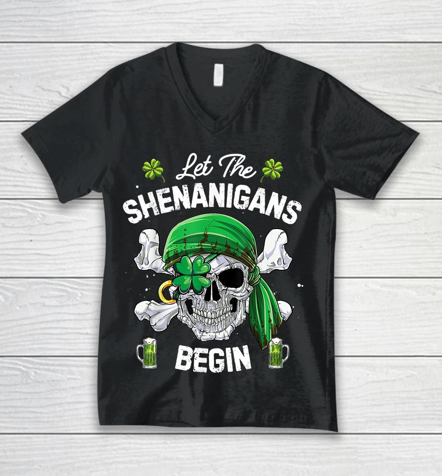 Let The Shenanigans Begin Pirate St Patrick's Day Unisex V-Neck T-Shirt