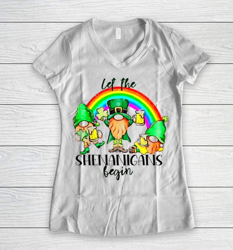 Let The Shenanigans Begin Saint Patrick’s Day Women V-Neck T-Shirt