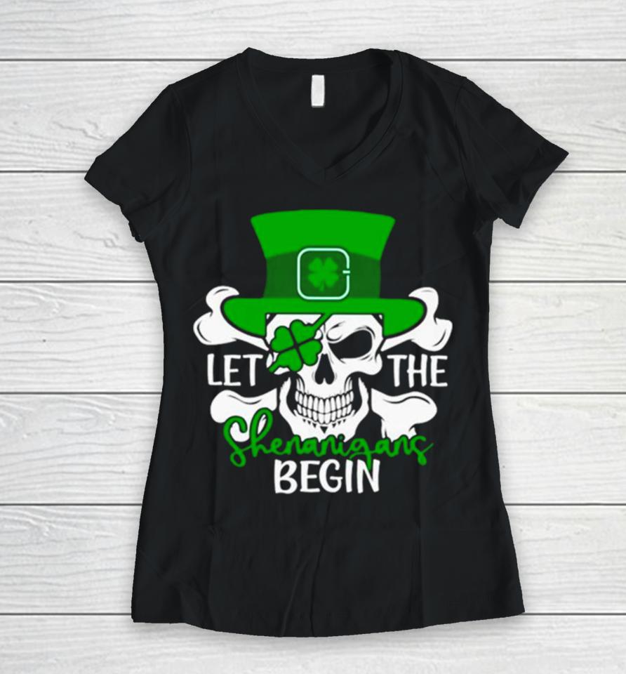 Let The Shenanigans Begin St Patrick’s Day Women V-Neck T-Shirt