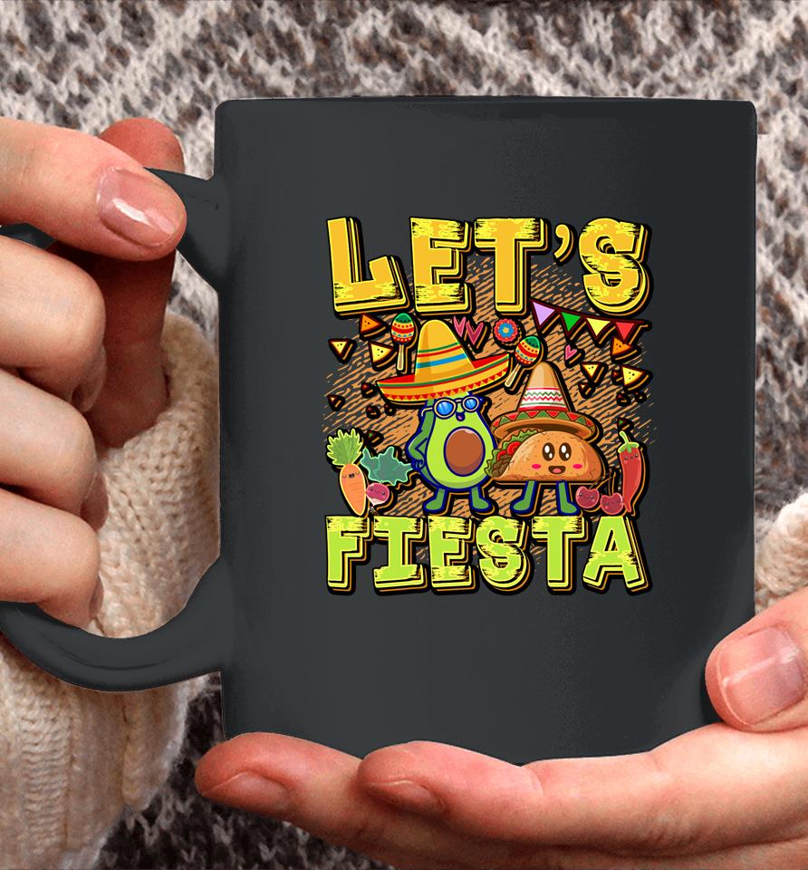 Let's Fiesta Cinco De Mayo Cartoon Taco And Avocado Coffee Mug