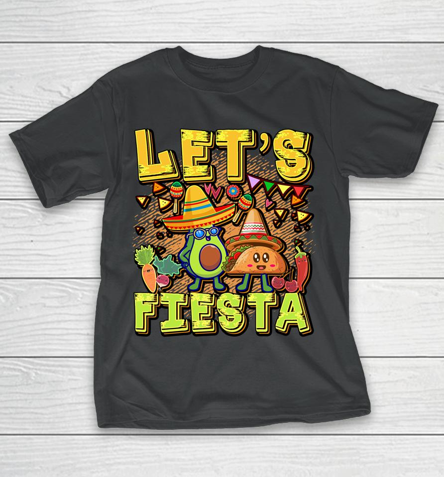 Let's Fiesta Cinco De Mayo Cartoon Taco And Avocado T-Shirt