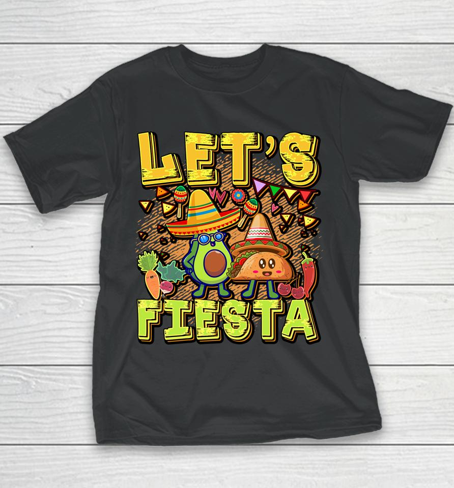 Let's Fiesta Cinco De Mayo Cartoon Taco And Avocado Youth T-Shirt