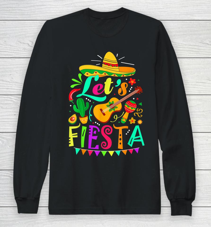 Let's Fiesta Cinco De Mayo Mexican Guitar Cactus Long Sleeve T-Shirt