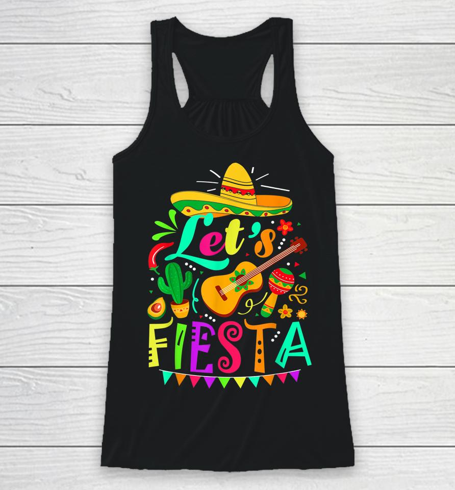 Let's Fiesta Cinco De Mayo Mexican Guitar Cactus Racerback Tank