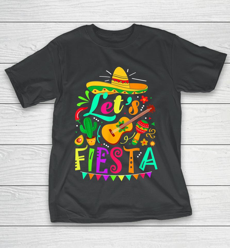 Let's Fiesta Cinco De Mayo Mexican Guitar Cactus T-Shirt