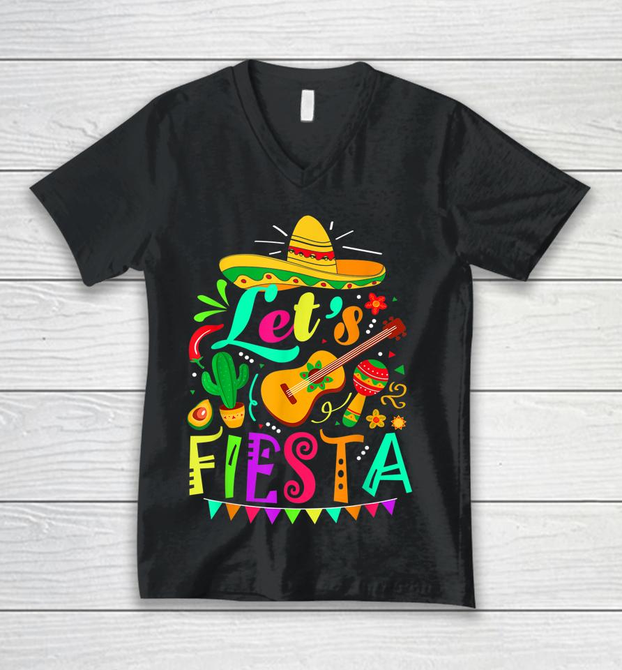 Let's Fiesta Cinco De Mayo Mexican Guitar Cactus Unisex V-Neck T-Shirt