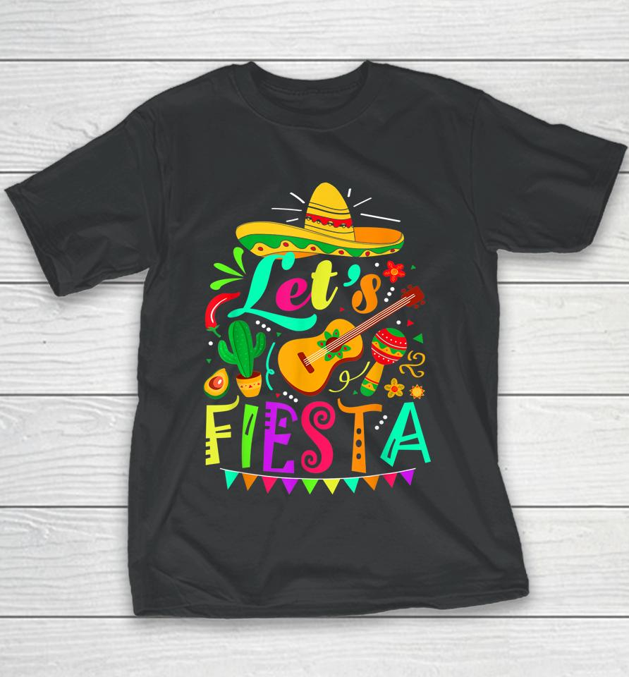 Let's Fiesta Cinco De Mayo Mexican Guitar Cactus Youth T-Shirt