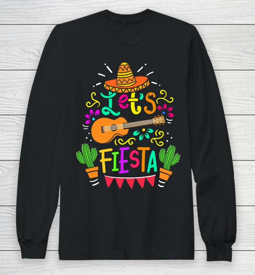 Let's Fiesta Cinco De Mayo Mexican Guitar Cactus Long Sleeve T-Shirt