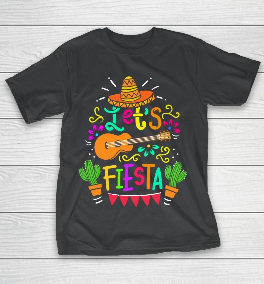 Let's Fiesta Cinco De Mayo Mexican Guitar Cactus T-Shirt