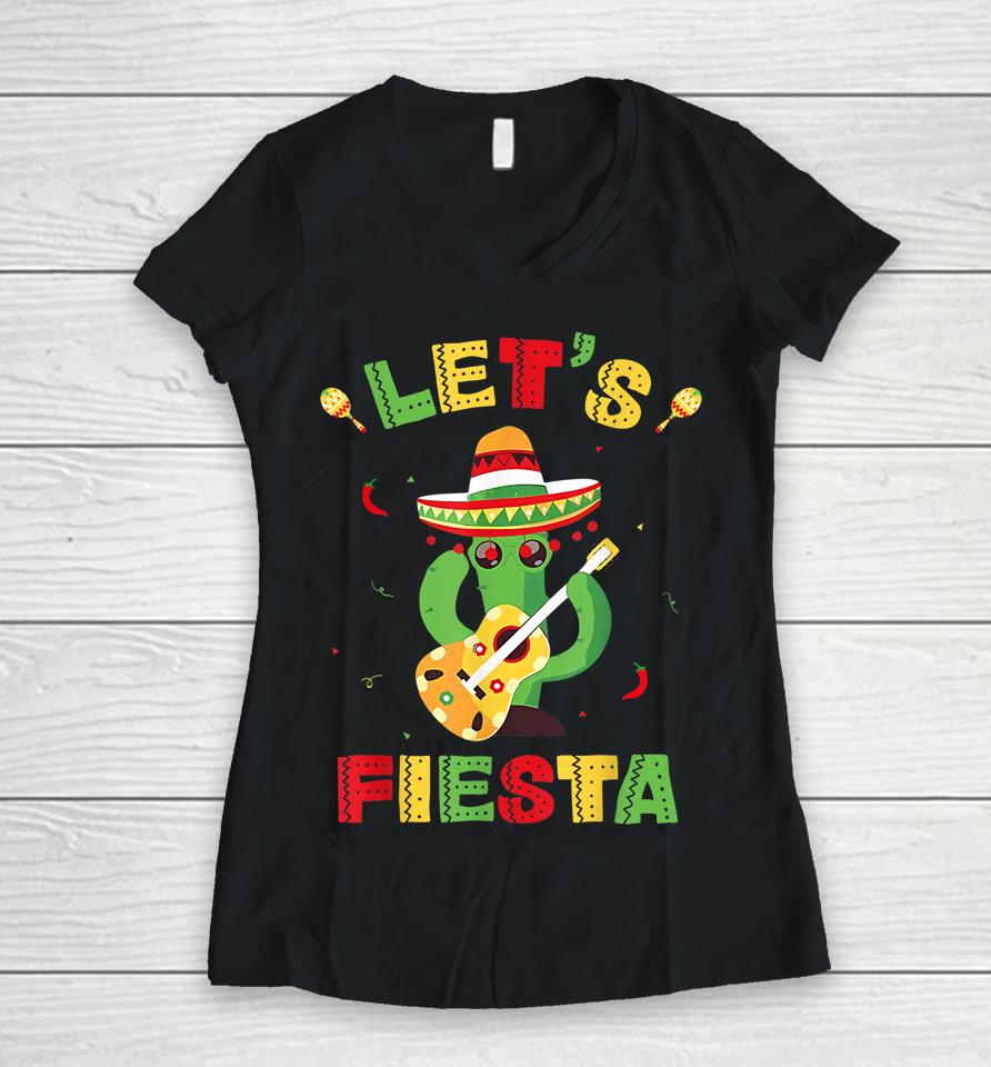 Let's Fiesta Cinco De Mayo Mexican Party Women V-Neck T-Shirt