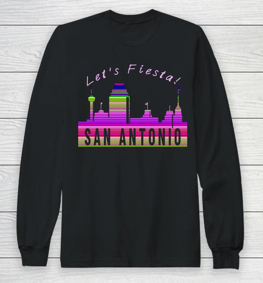 Let's Fiesta San Antonio Texas Skyline Serape Blanket Art Long Sleeve T-Shirt