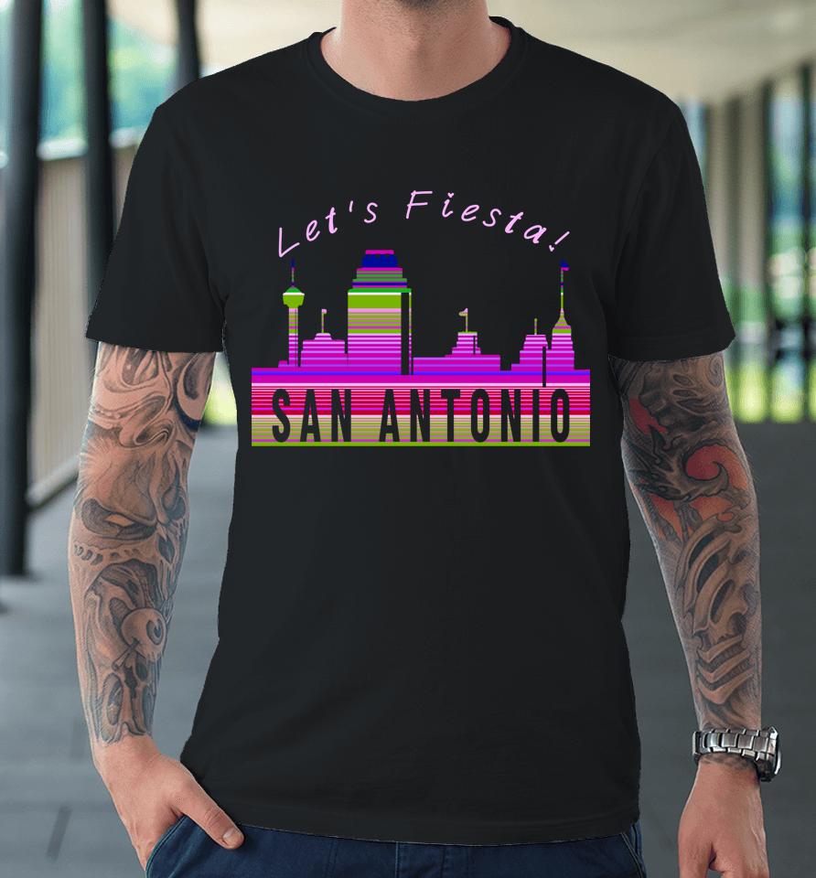 Let's Fiesta San Antonio Texas Skyline Serape Blanket Art Premium T-Shirt