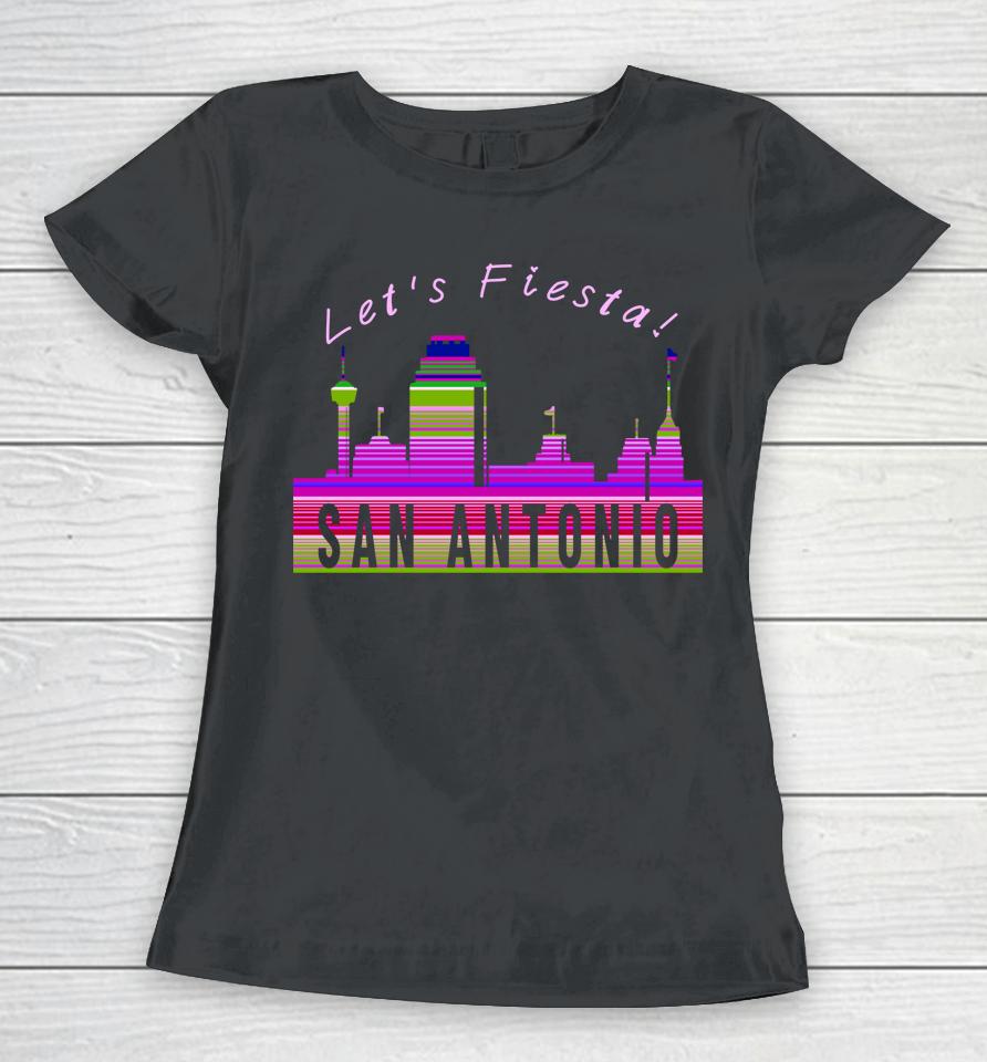 Let's Fiesta San Antonio Texas Skyline Serape Blanket Art Women T-Shirt