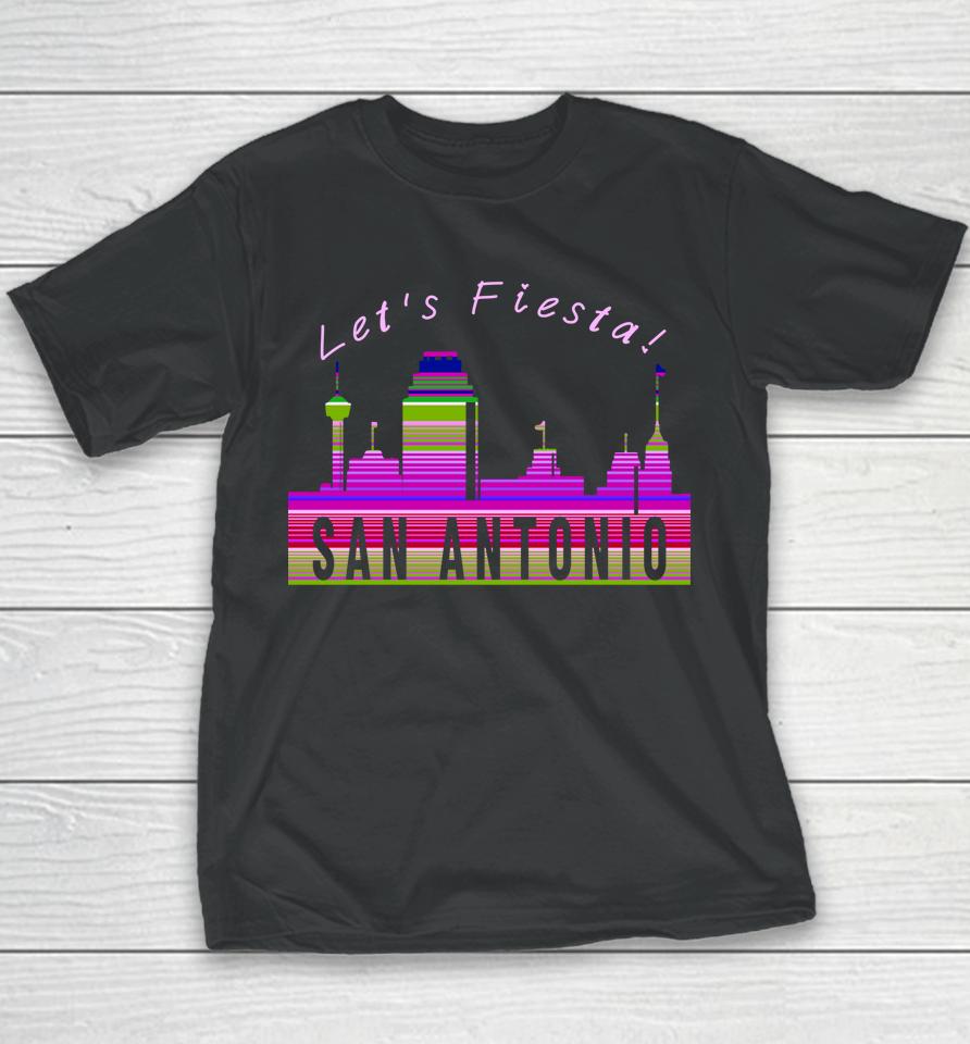 Let's Fiesta San Antonio Texas Skyline Serape Blanket Art Youth T-Shirt
