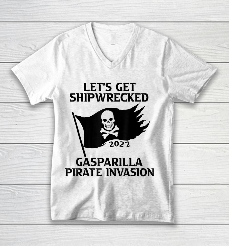 Let's Get Shipwrecked Pirate Jolly Roger Gasparilla 2022 Unisex V-Neck T-Shirt
