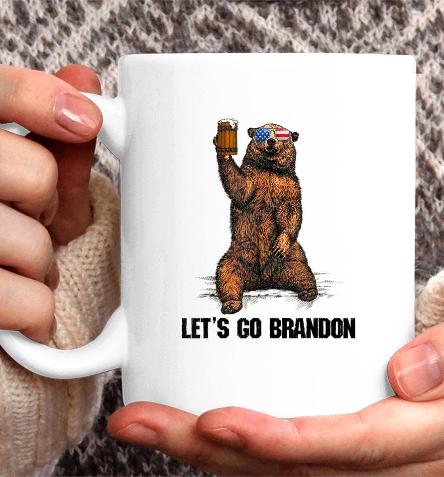 Let's Go Brandon Bear Drinking Beer Usa Flag Vintage Coffee Mug