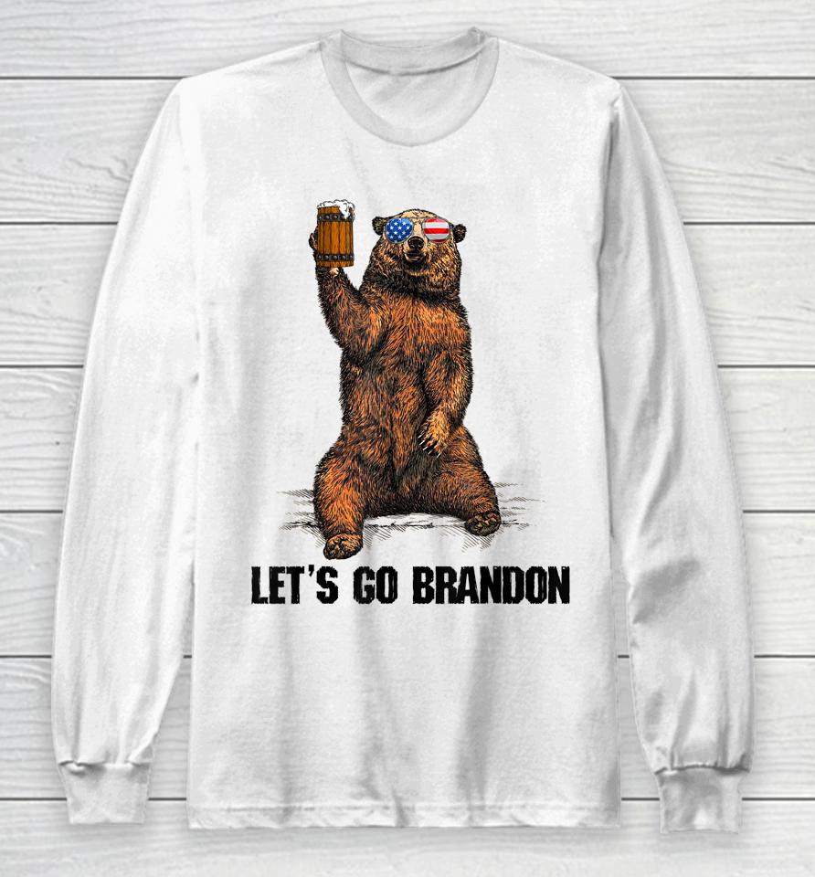 Let's Go Brandon Bear Drinking Beer Usa Flag Vintage Long Sleeve T-Shirt