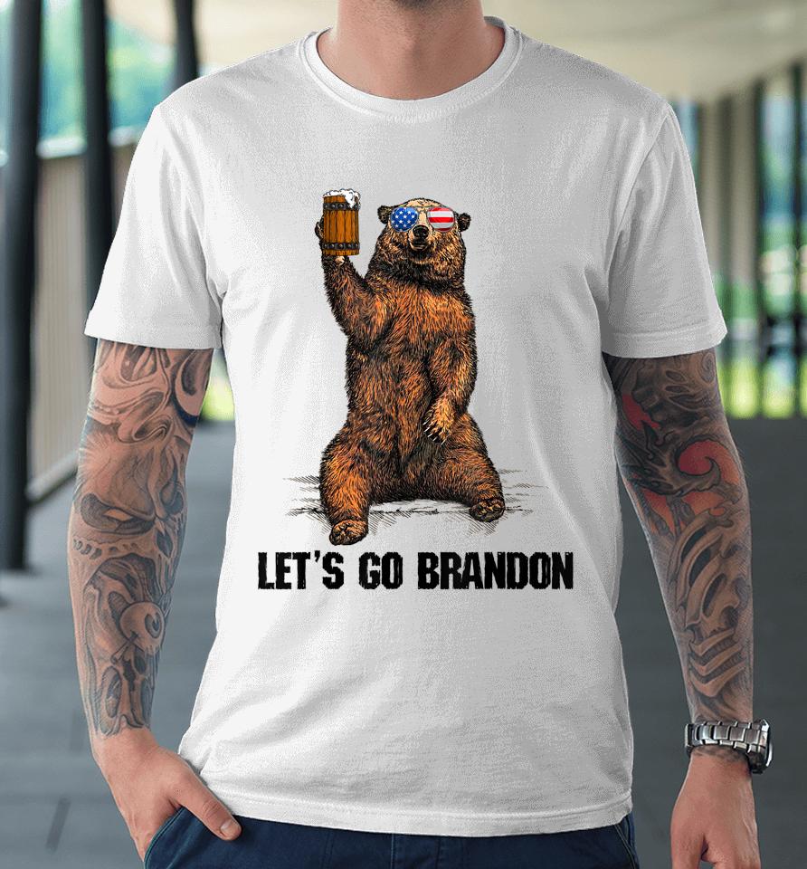 Let's Go Brandon Bear Drinking Beer Usa Flag Vintage Premium T-Shirt