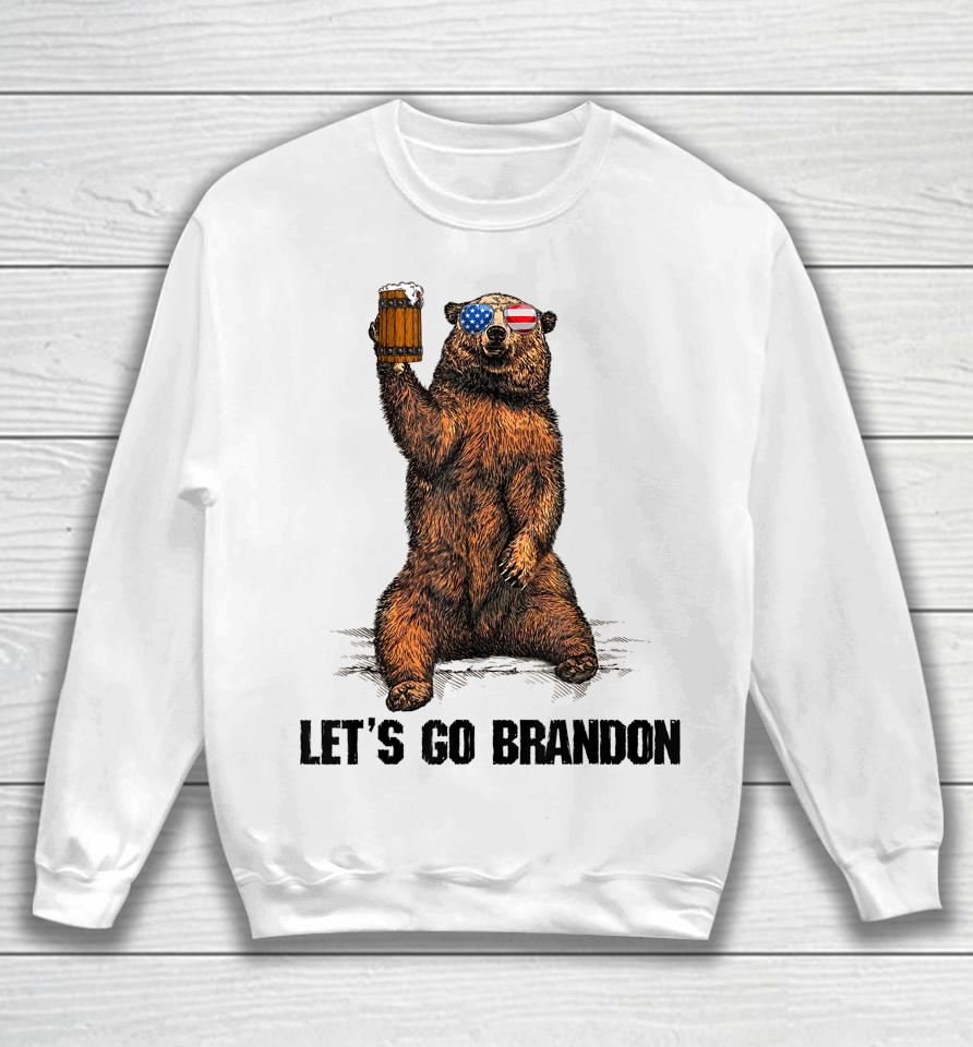 Let's Go Brandon Bear Drinking Beer Usa Flag Vintage Sweatshirt
