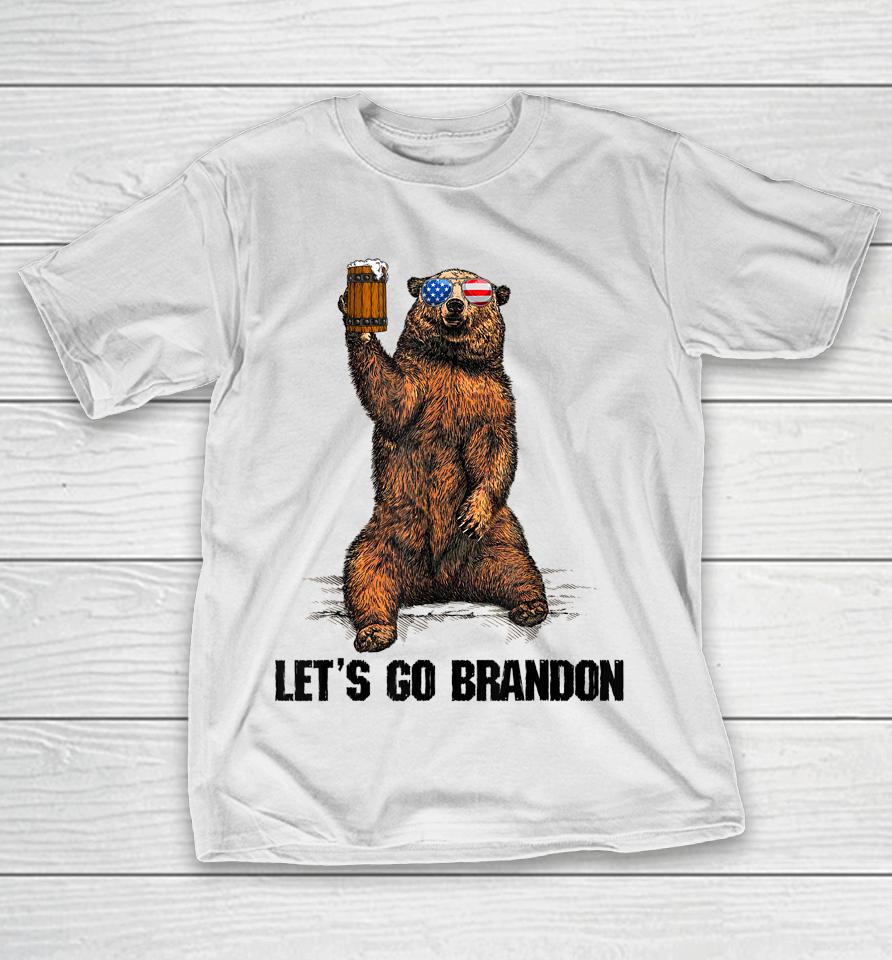 Let's Go Brandon Bear Drinking Beer Usa Flag Vintage T-Shirt