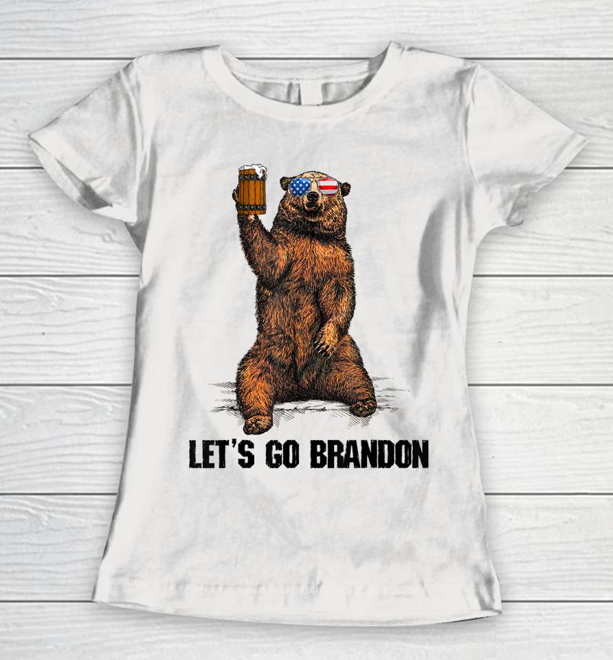 Let's Go Brandon Bear Drinking Beer Usa Flag Vintage Women T-Shirt