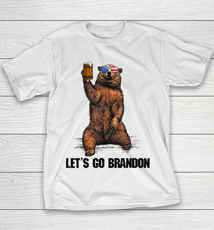 Let's Go Brandon Bear Drinking Beer Usa Flag Vintage Youth T-Shirt
