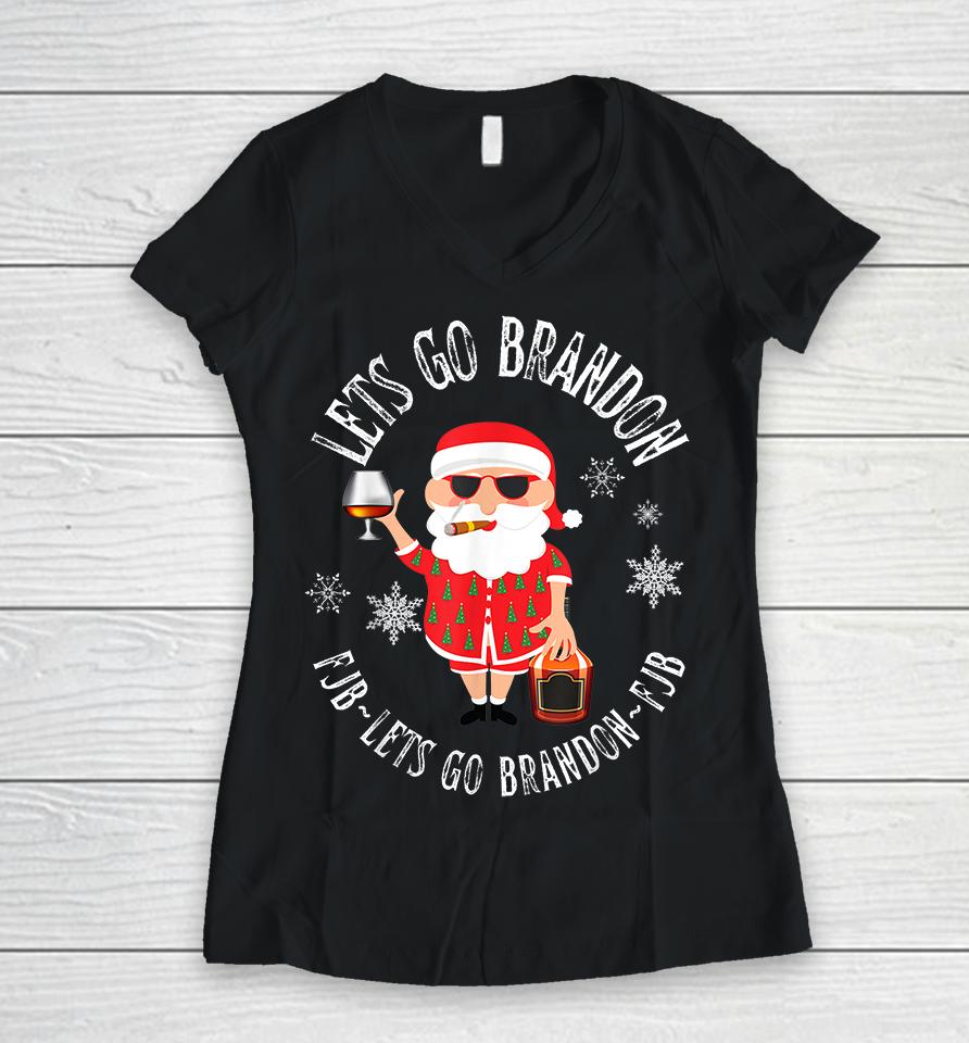 Let's Go Brandon Christmas Eve Holiday Santa Women V-Neck T-Shirt