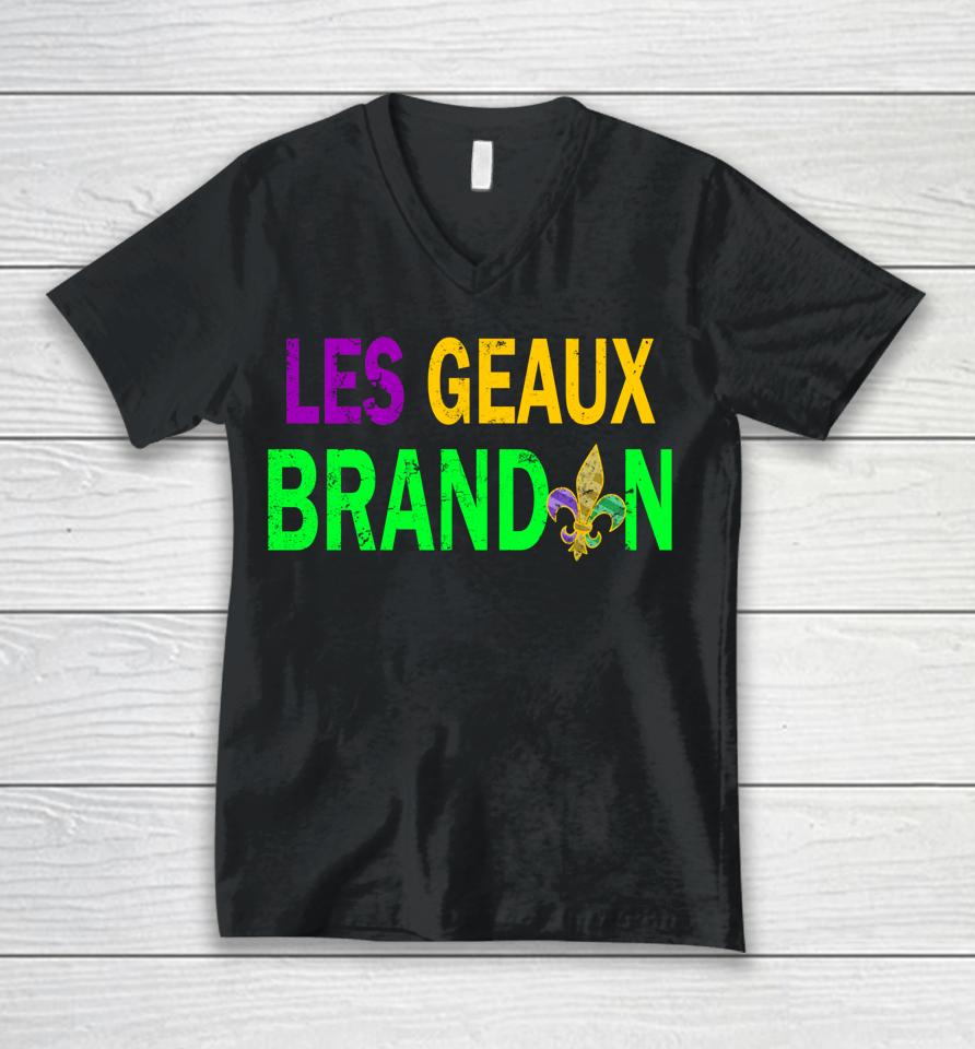 Let's Go Brandon Funny Les Geaux Brandon Mardi Gras Unisex V-Neck T-Shirt