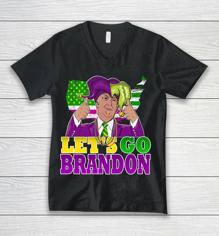 Let's Go Brandon Mardi Gras Trump Unisex V-Neck T-Shirt