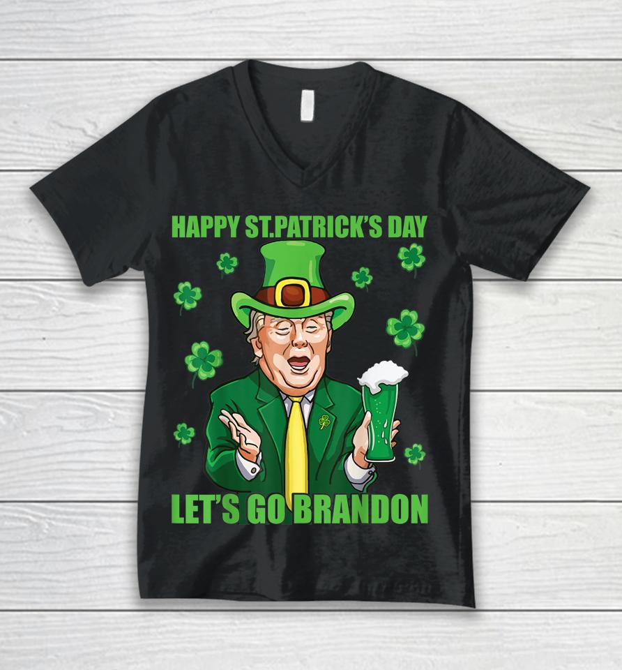Let's Go Brandon Shamrock Happy St Patrick's Day Trump Beer Unisex V-Neck T-Shirt