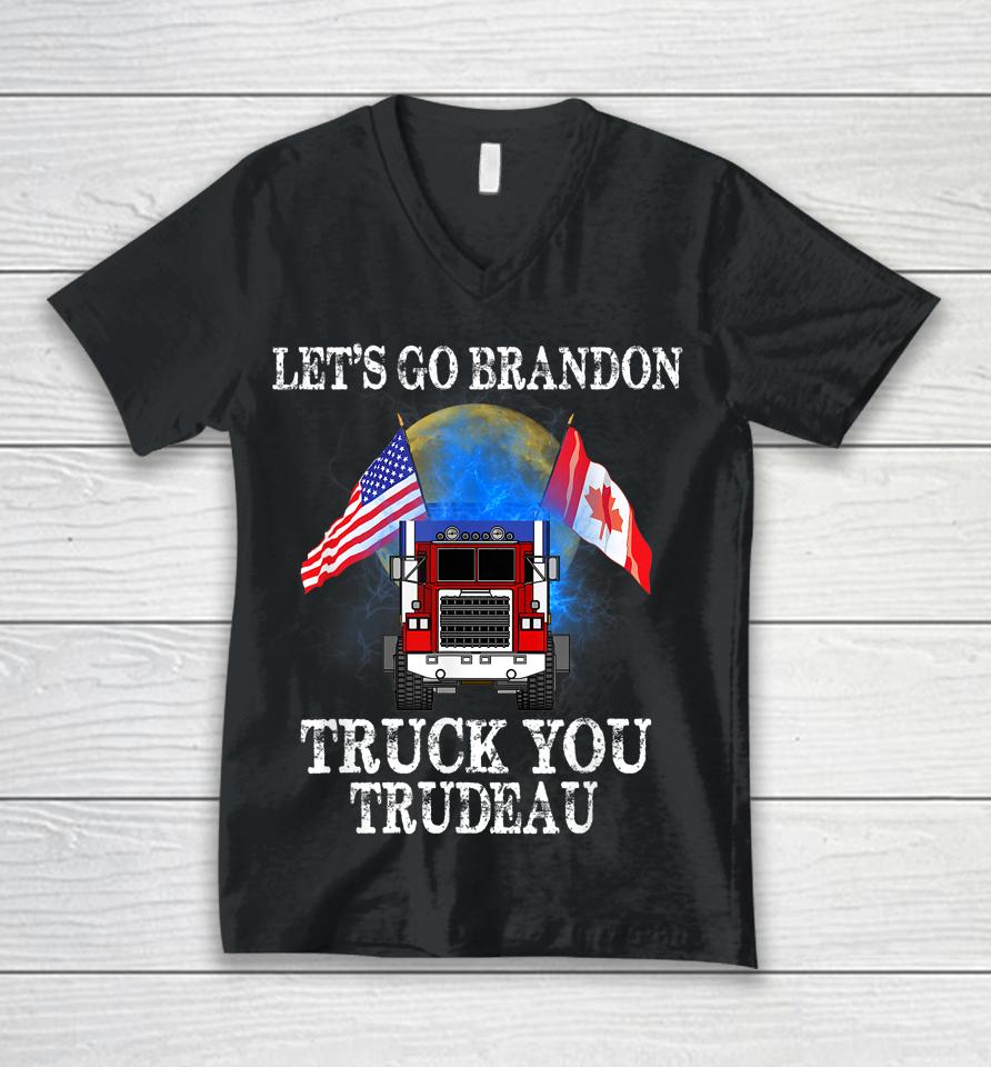 Lets Go Brandon Truck You Trudeau Usa Canada Flag Truckers Vintage Unisex V-Neck T-Shirt