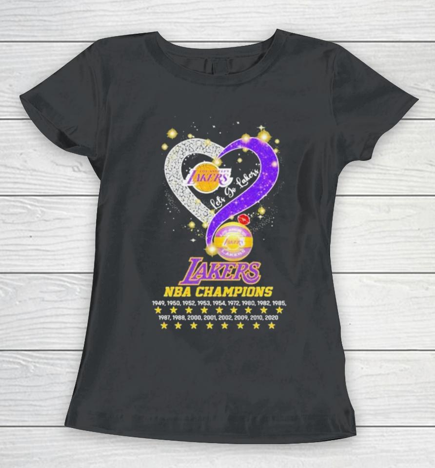 Let’s Go Los Angeles Lakers Nba Champions 1949 2020 Diamond Heart Women T-Shirt