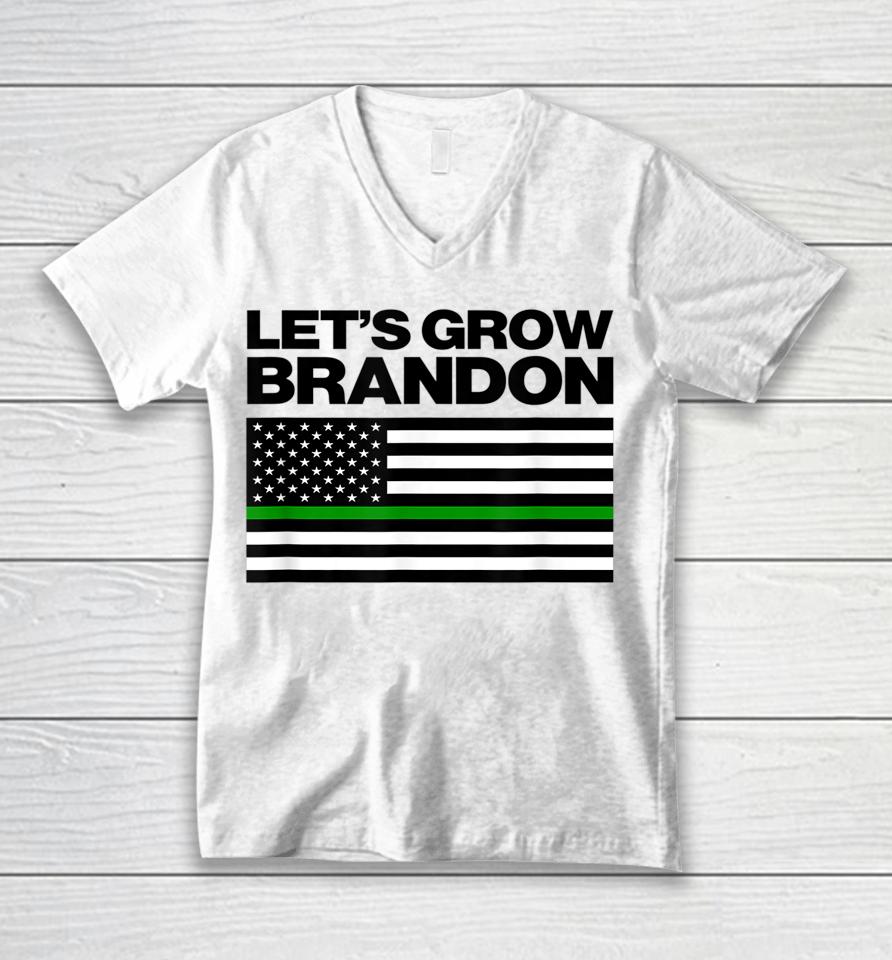 Let's Grow Brandon Funny Dank Brandon Biden Marijuana Weed Unisex V-Neck T-Shirt